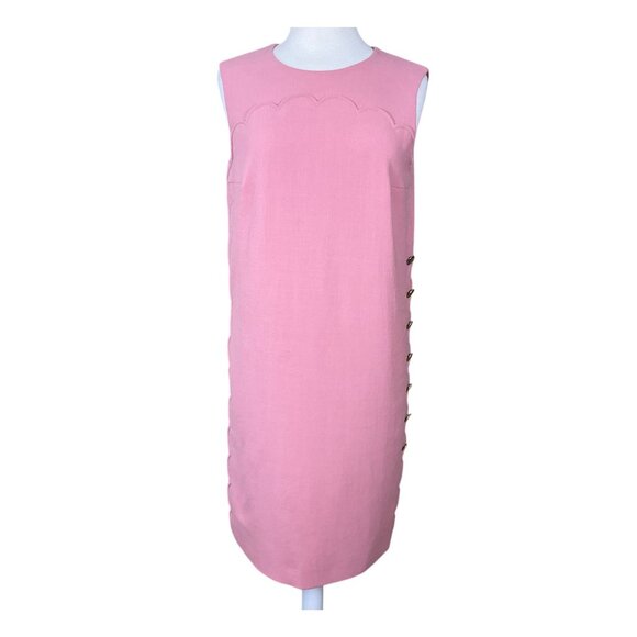 Escada Dascalopa Scalloped Pink Wool Sleeveless Lined Midi Dress 38 or US 8 - Picture 1 of 11